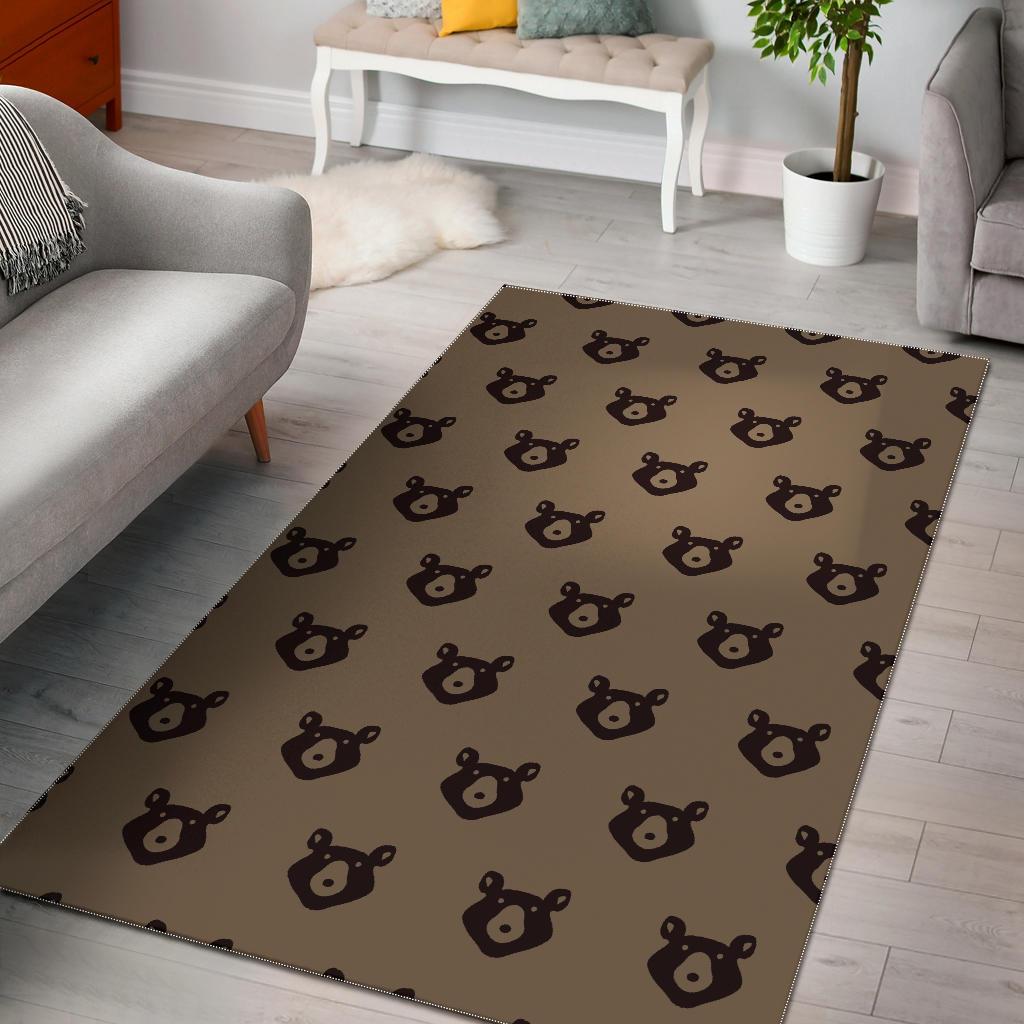 Brown Teddy Bear Pattern Print Floor Mat-grizzshop