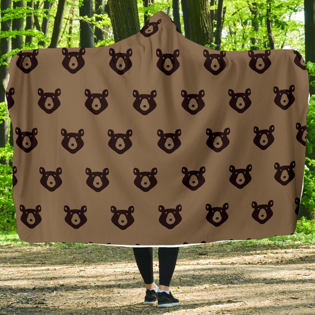 Brown Teddy Bear Pattern Print Hooded Blanket-grizzshop