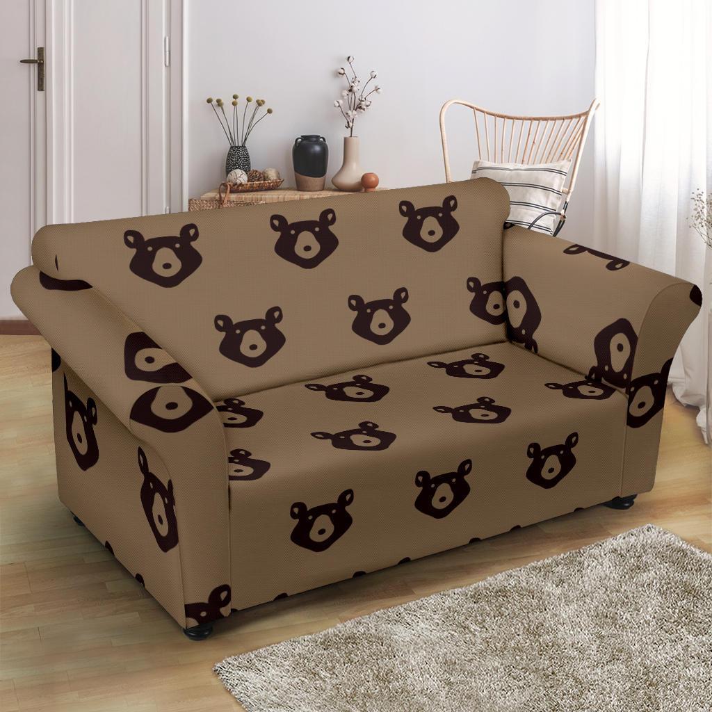 Brown Teddy Bear Pattern Print Loveseat Cover-grizzshop