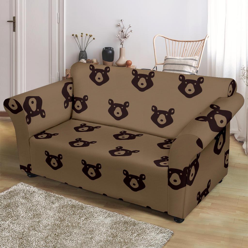 Brown Teddy Bear Pattern Print Loveseat Cover-grizzshop