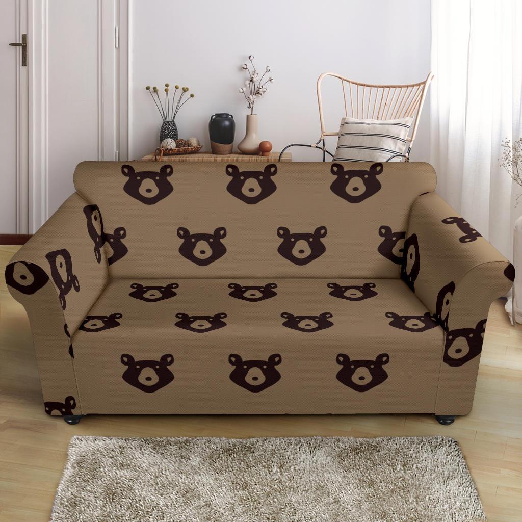 Brown Teddy Bear Pattern Print Loveseat Cover-grizzshop