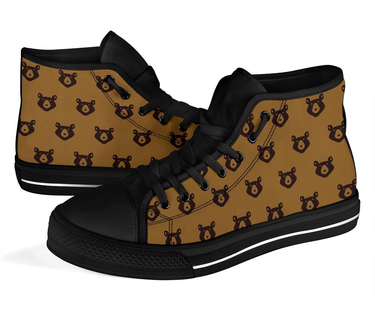 Brown Teddy Bear Pattern Print Men Women's High Top Shoes-grizzshop