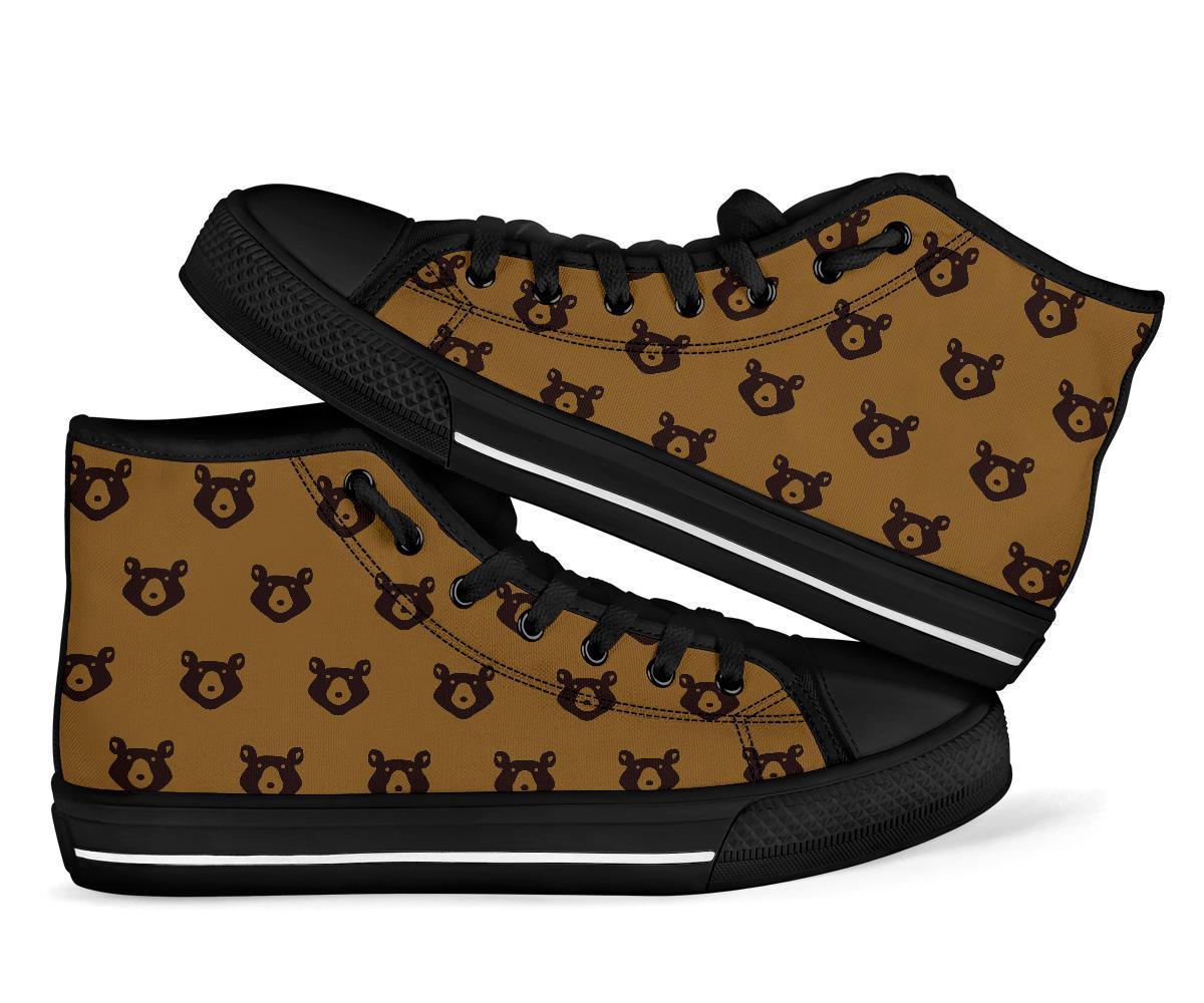 Brown Teddy Bear Pattern Print Men Women's High Top Shoes-grizzshop