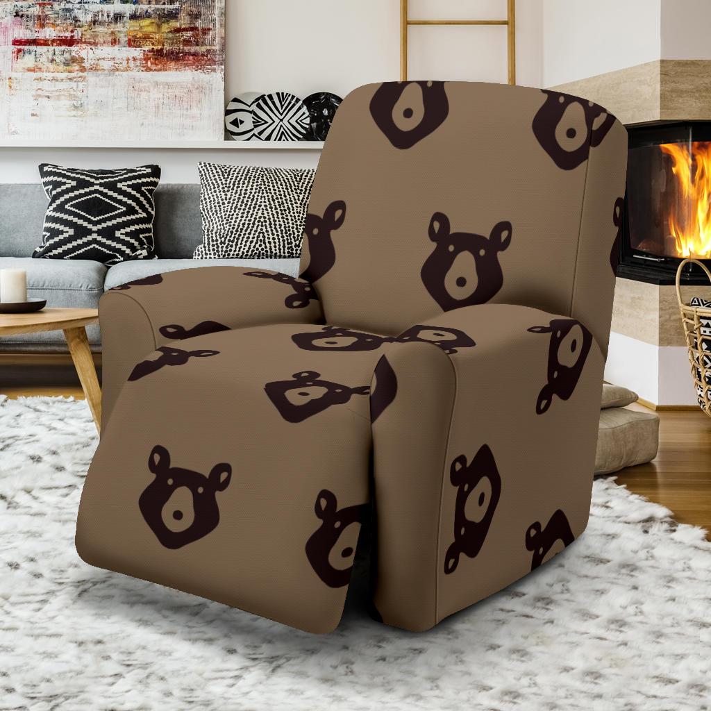 Brown Teddy Bear Pattern Print Recliner Cover-grizzshop