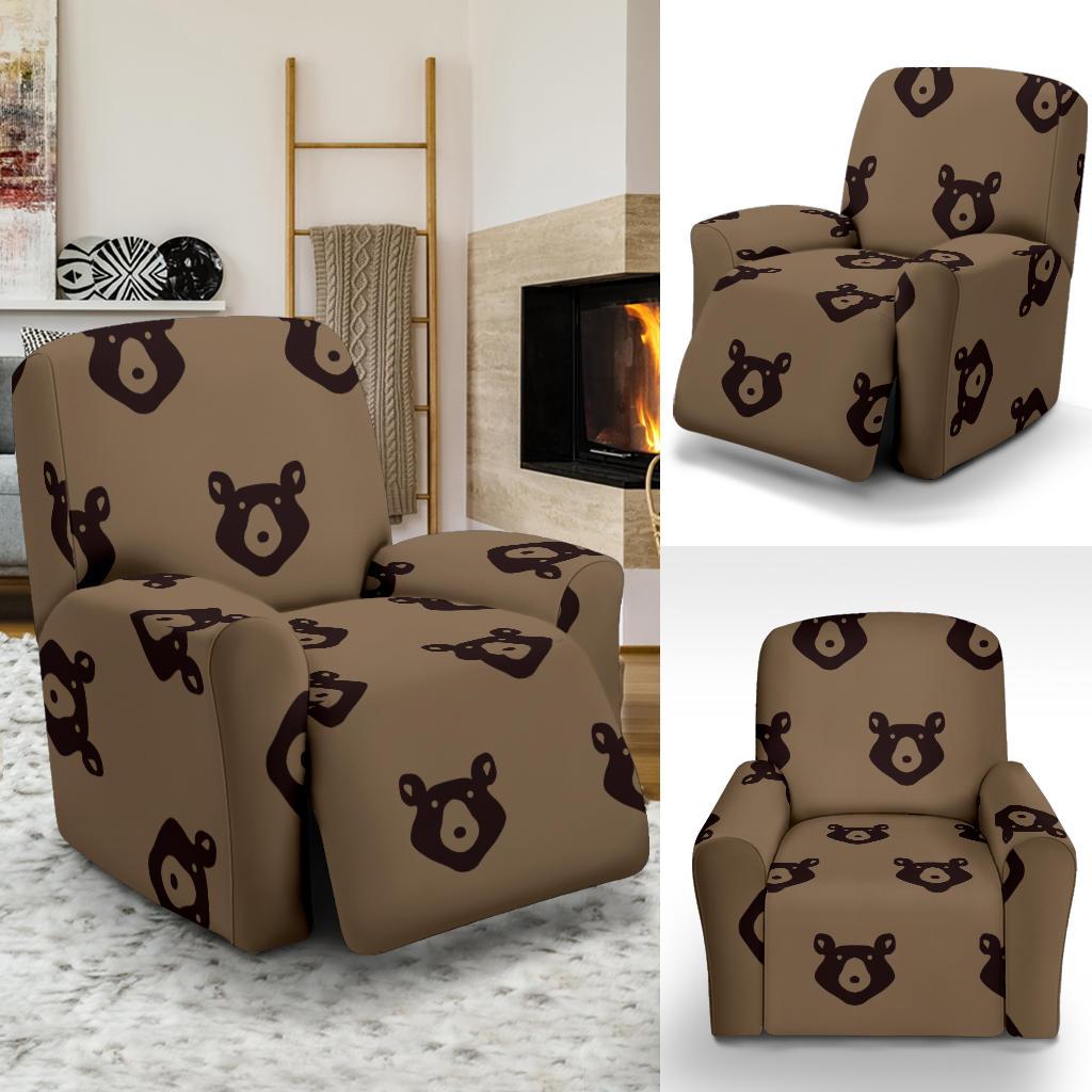 Brown Teddy Bear Pattern Print Recliner Cover-grizzshop