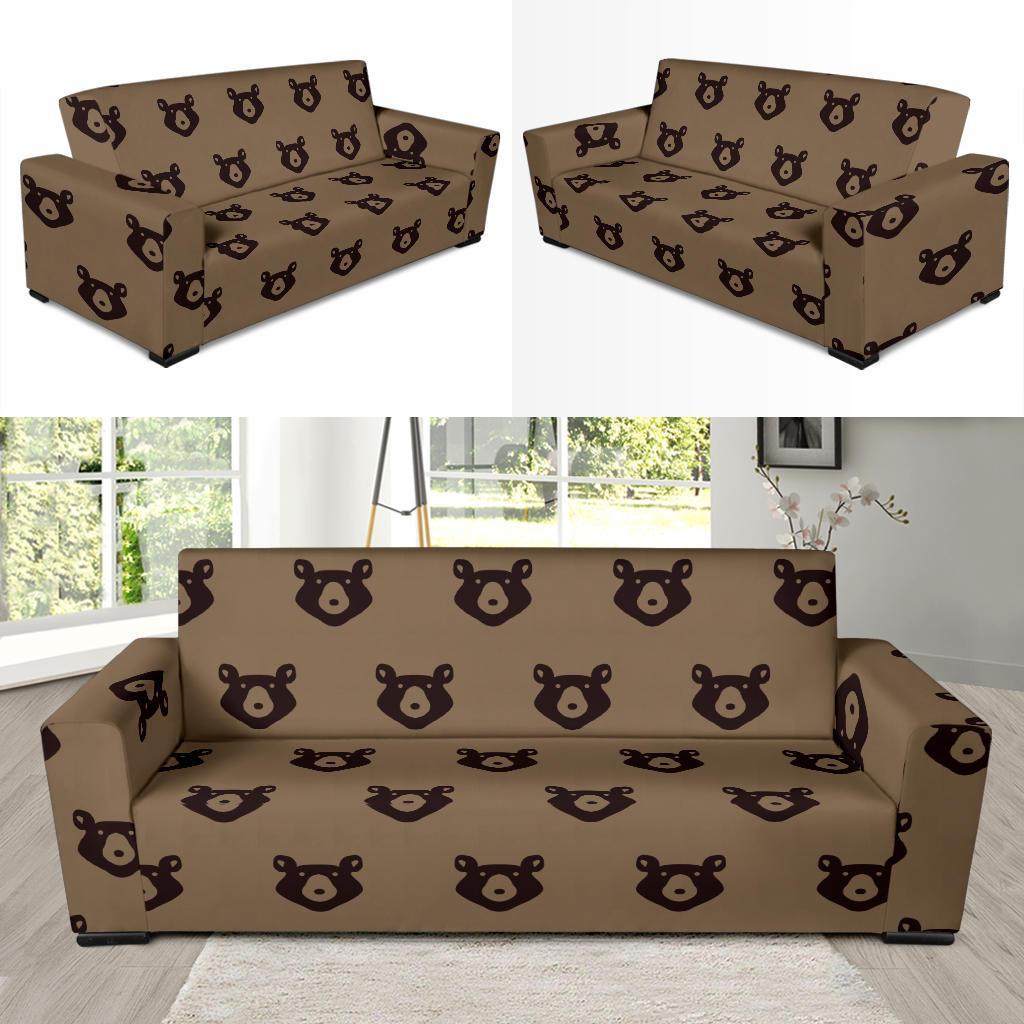 Brown Teddy Bear Pattern Print Sofa Covers-grizzshop