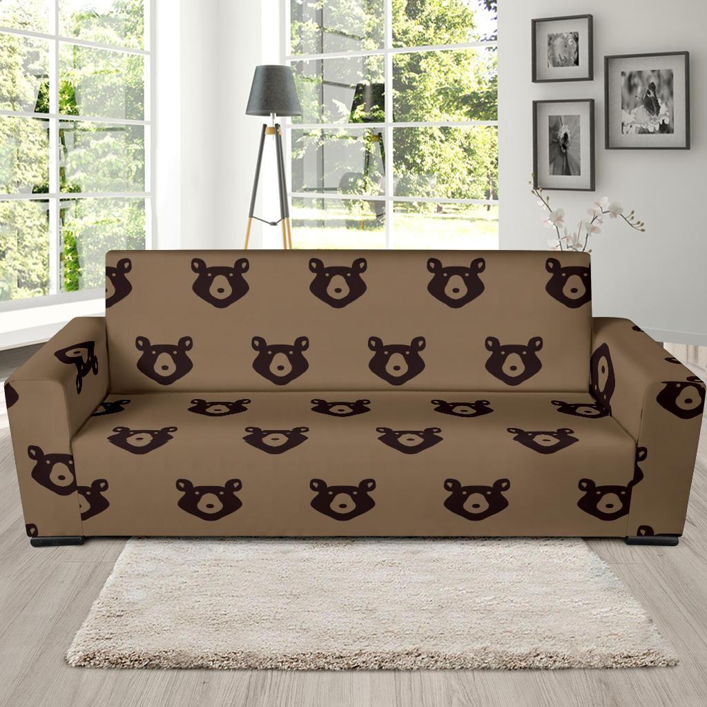 Brown Teddy Bear Pattern Print Sofa Covers-grizzshop