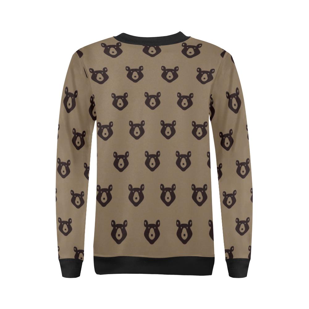 Brown Teddy Bear Pattern Print Women Crewneck Sweatshirt-grizzshop