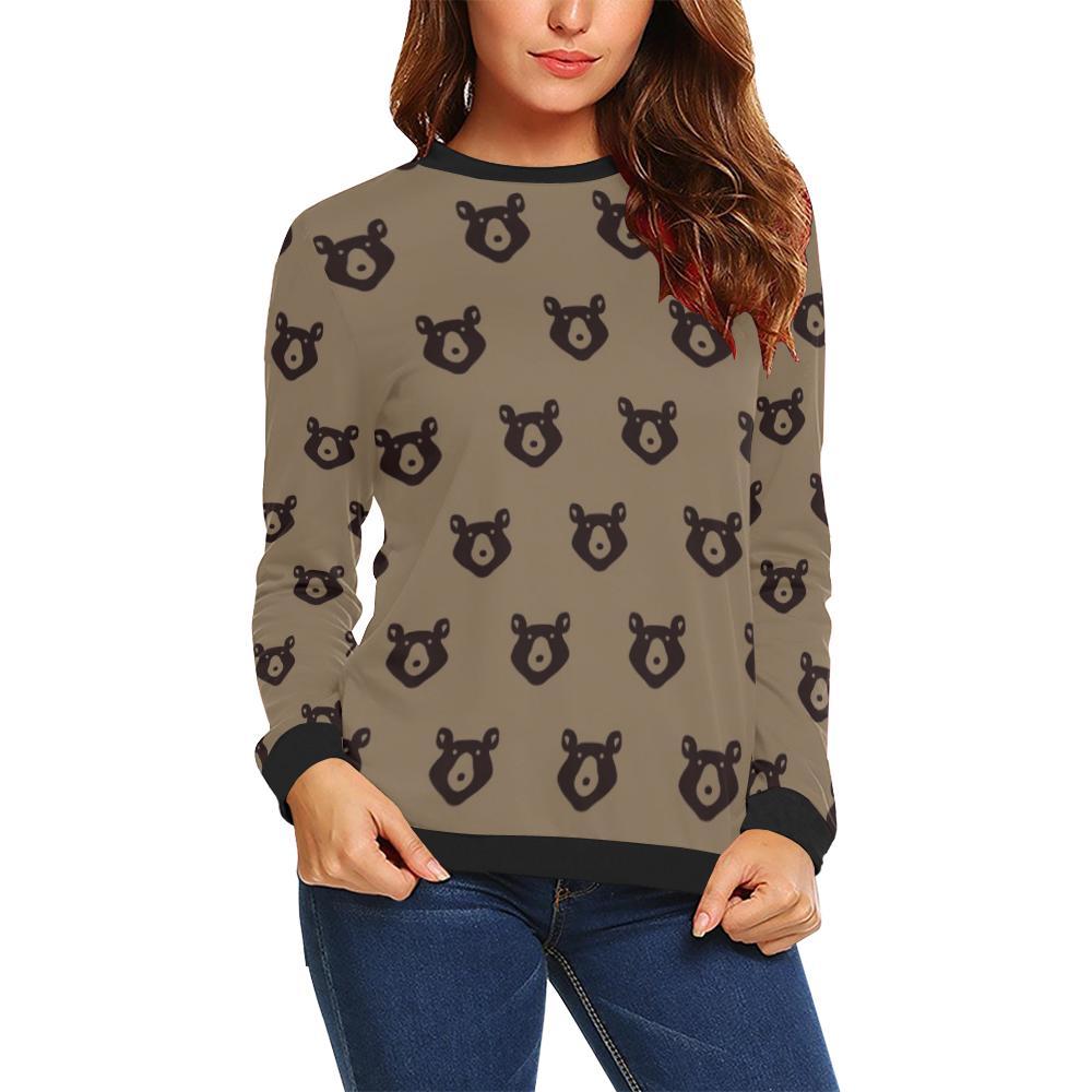 Brown Teddy Bear Pattern Print Women Crewneck Sweatshirt-grizzshop