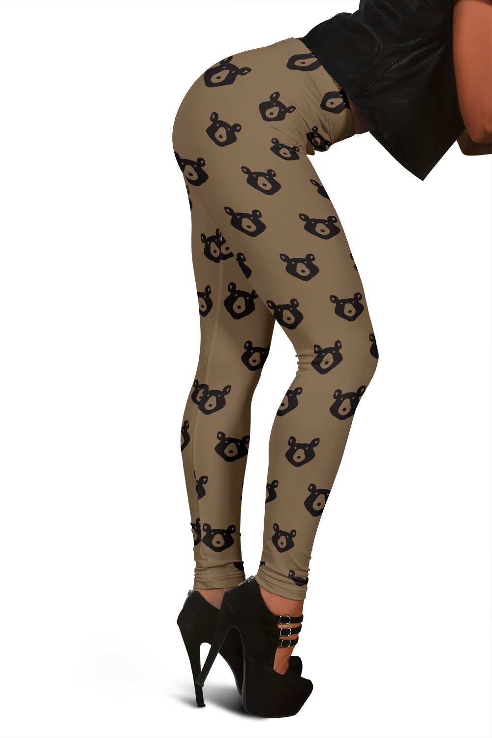 Brown Teddy Bear Pattern Print Women Leggings-grizzshop