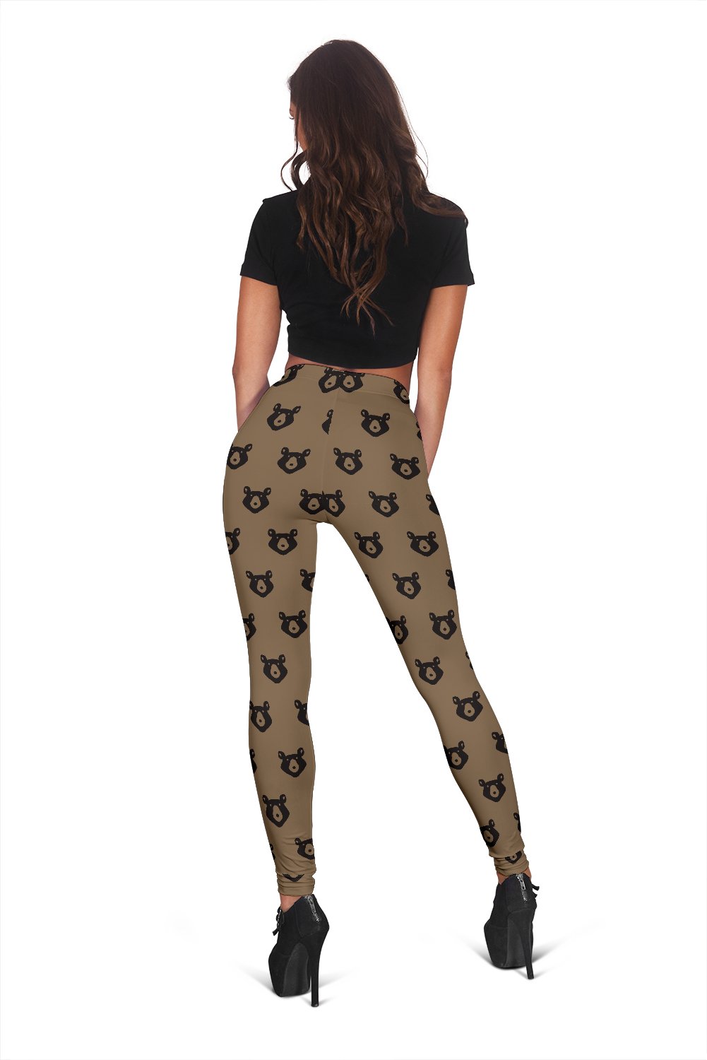 Brown Teddy Bear Pattern Print Women Leggings-grizzshop