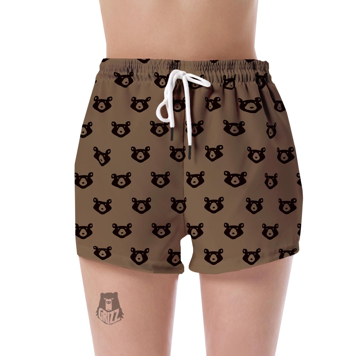 Brown Teddy Bear Pattern Print Women's Shorts-grizzshop