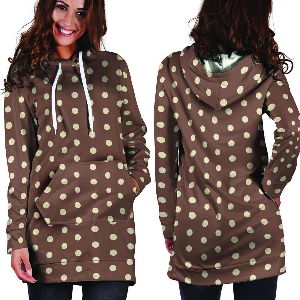 Brown Tiny Polka Dot Hoodie Dress-grizzshop