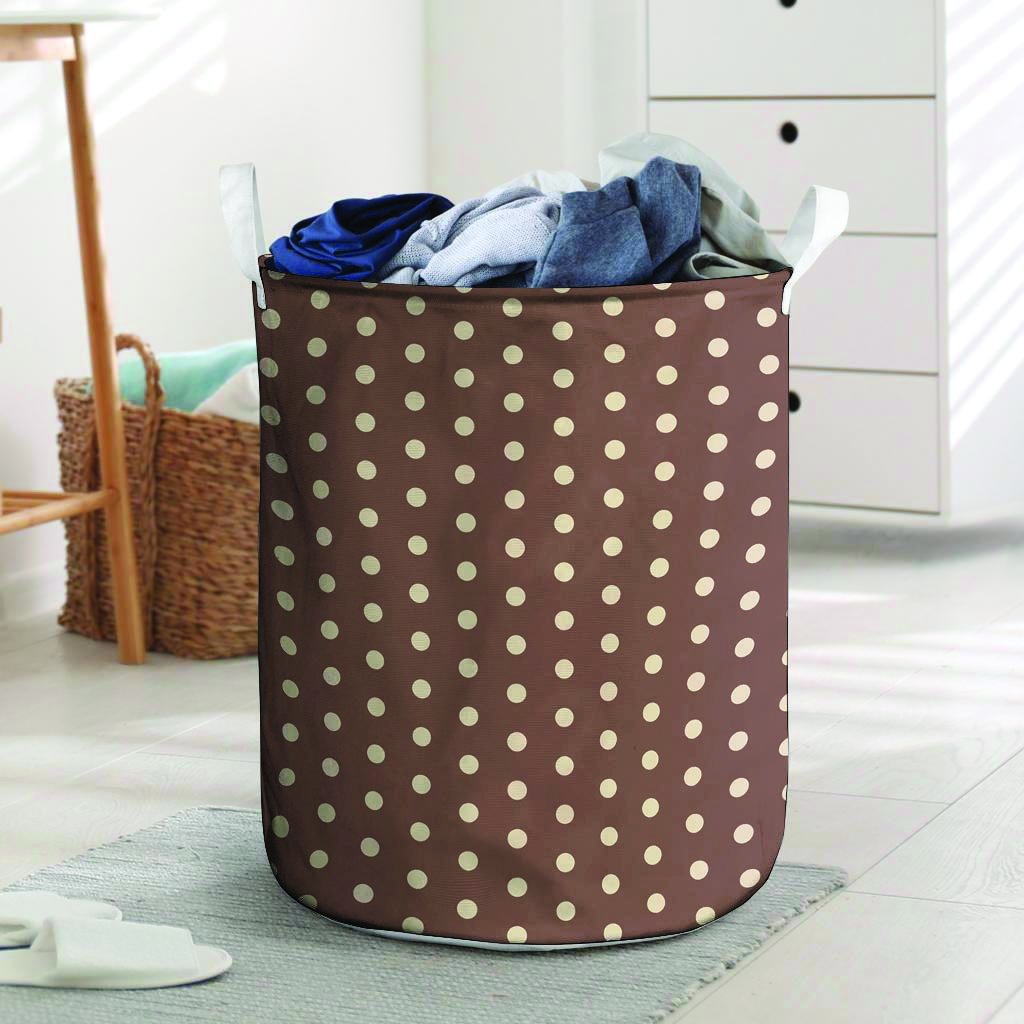 Brown Tiny Polka Dot Laundry Basket-grizzshop