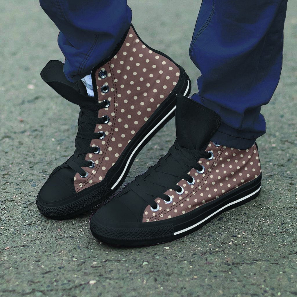 Brown Tiny Polka Dot Men's High Top Shoes-grizzshop