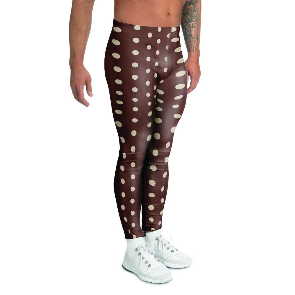 Brown Tiny Polka Dot Men's Leggings-grizzshop