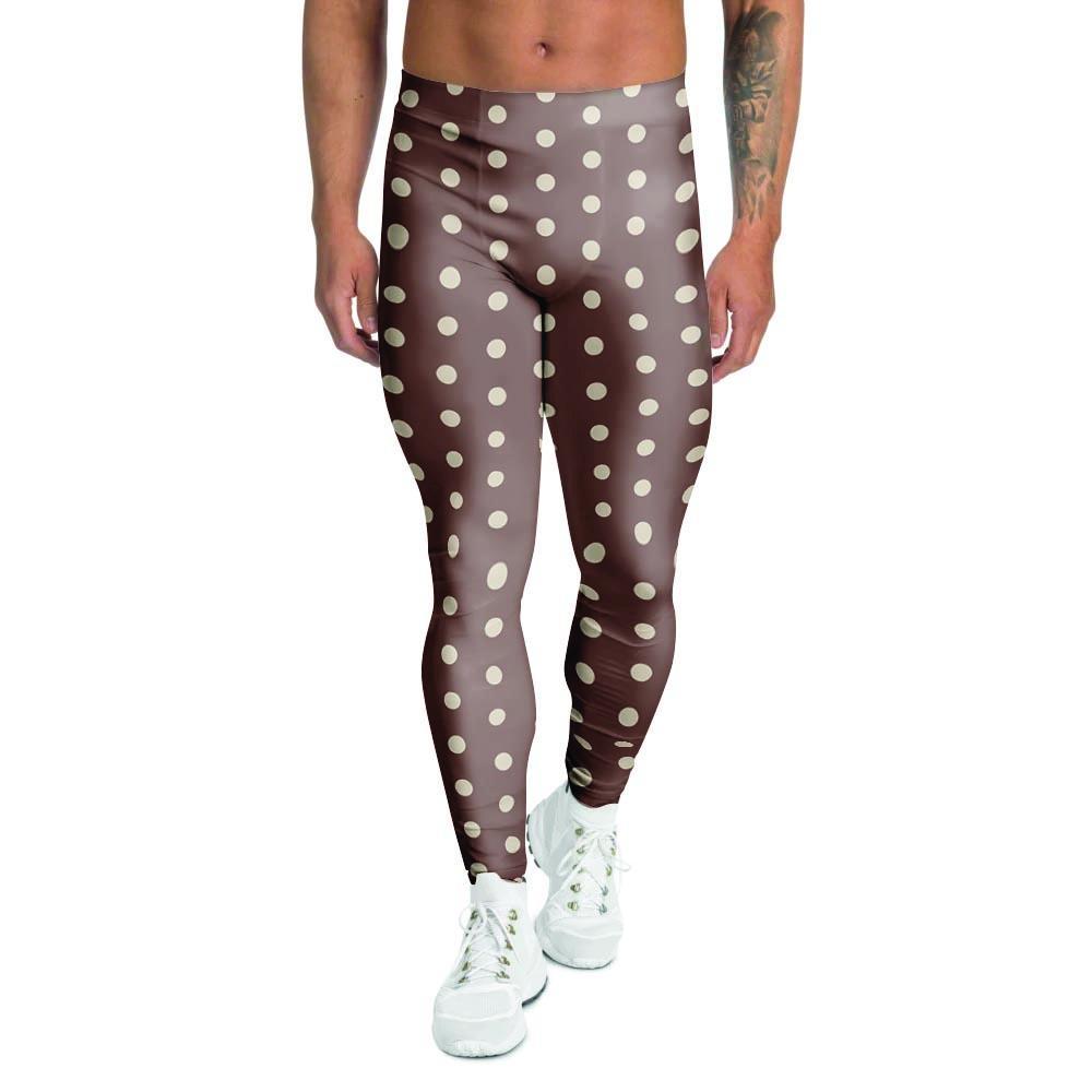 Brown Tiny Polka Dot Men's Leggings-grizzshop