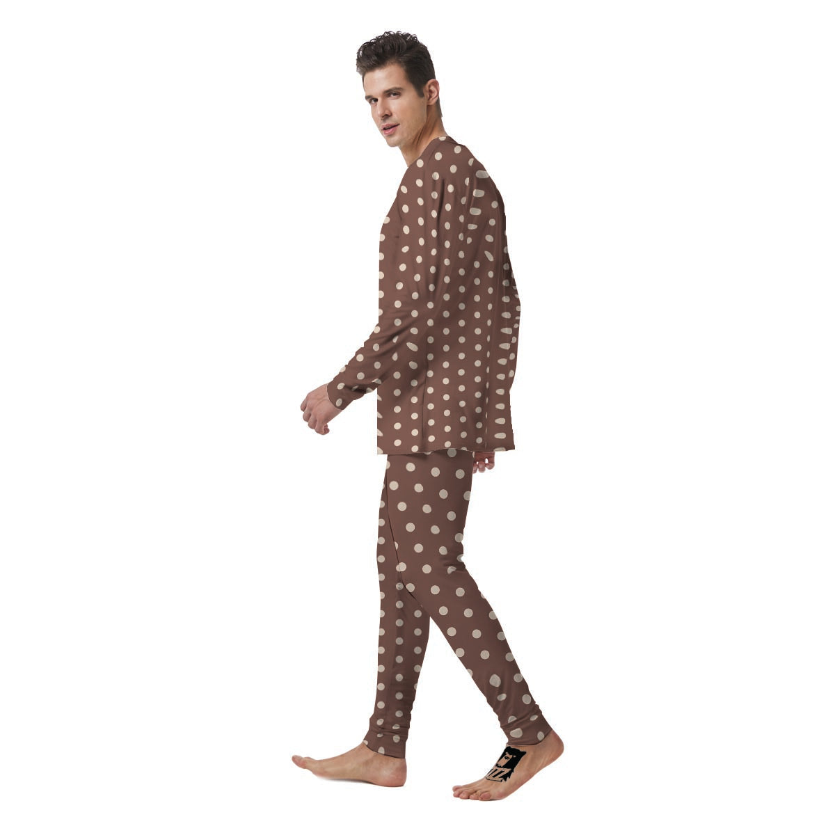 Brown Tiny Polka Dot Men's Pajamas-grizzshop