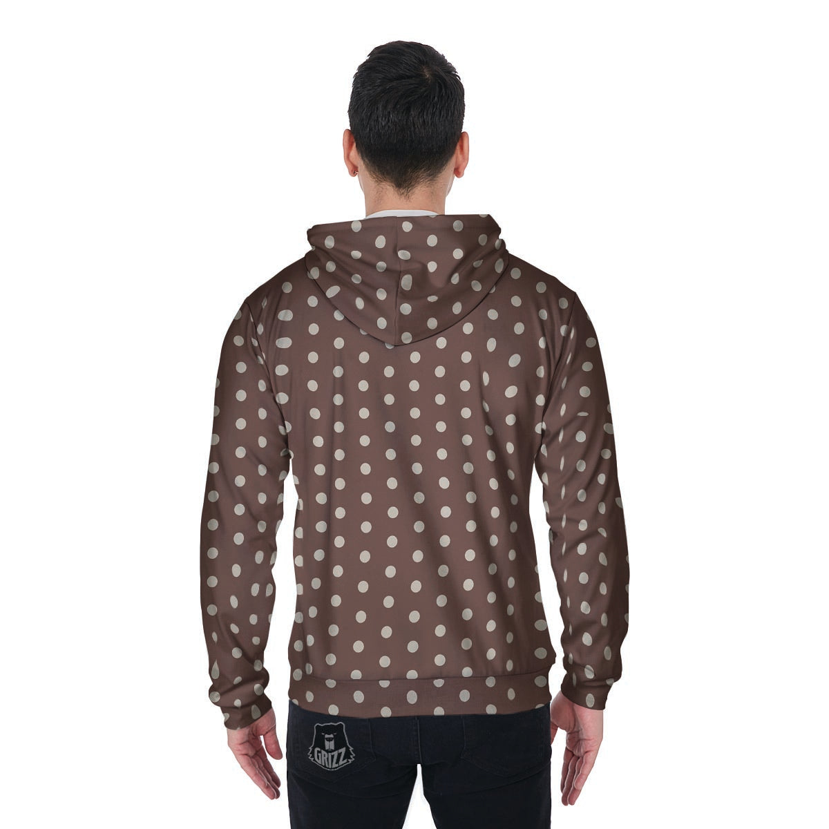 Brown Tiny Polka Dot Men's Zip Up Hoodie-grizzshop