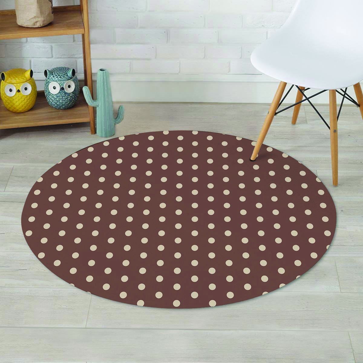 Brown Tiny Polka Dot Round Rug-grizzshop