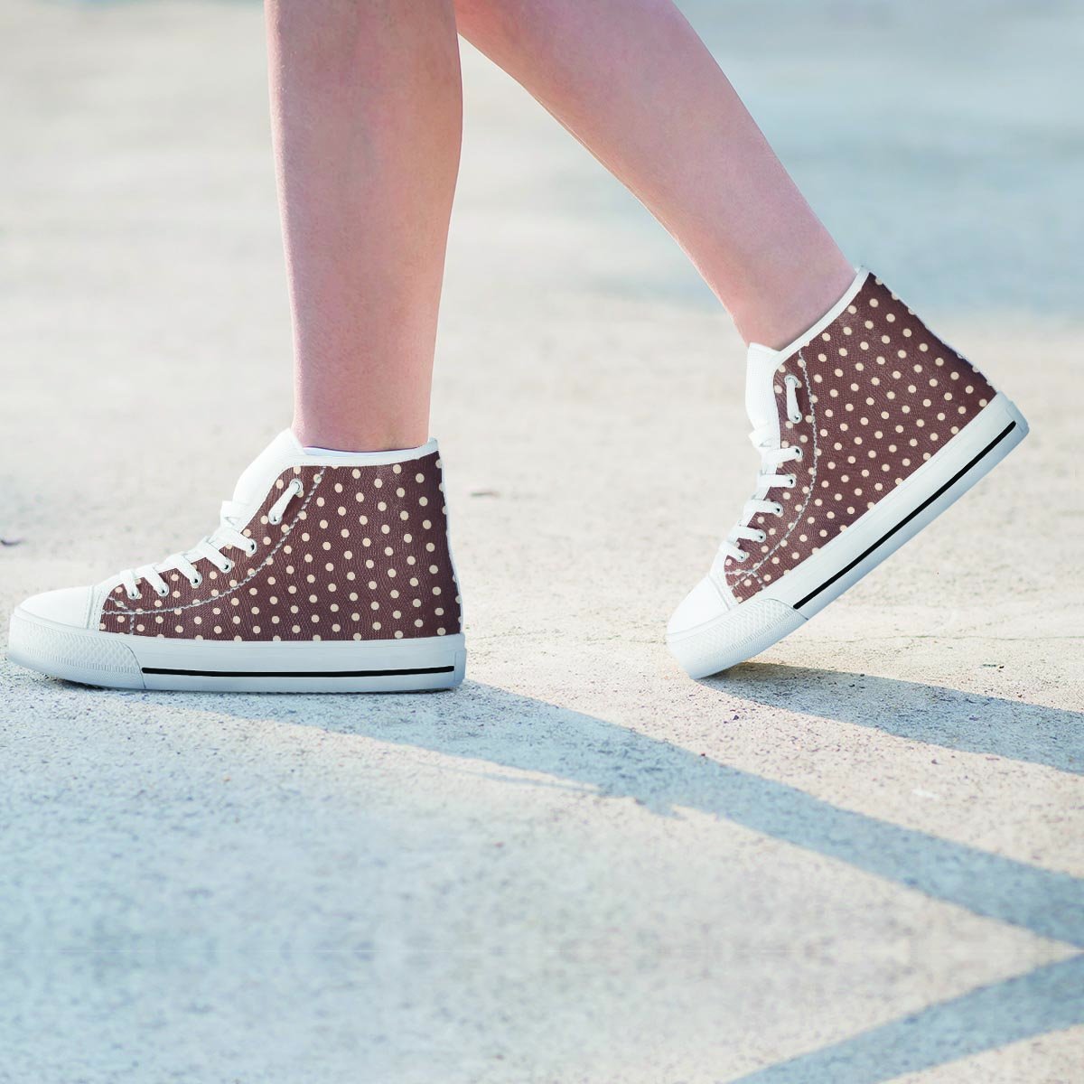 Brown Tiny Polka Dot Women's High Top Shoes-grizzshop
