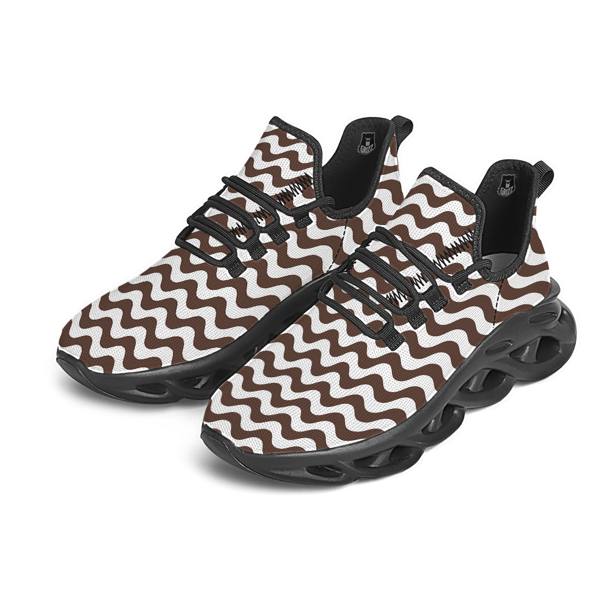 Brown Wave Striped Print Black Running Shoes-grizzshop