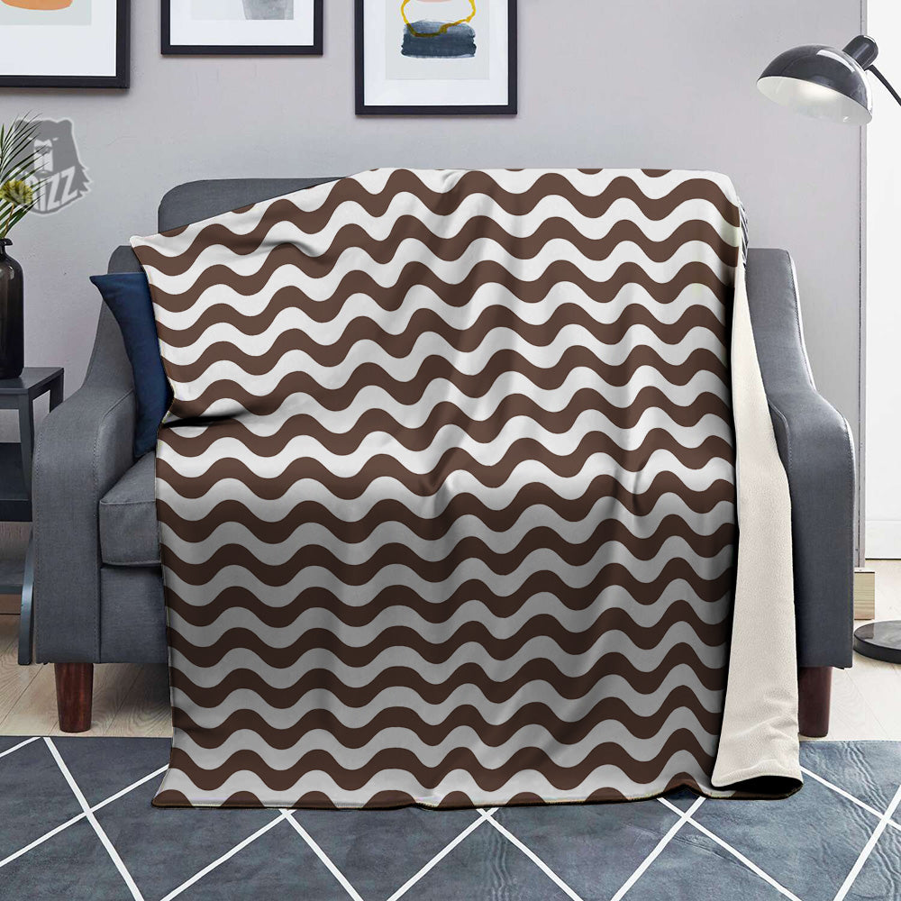 Brown Wave Striped Print Blanket-grizzshop