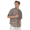 Brown Wave Striped Print Men's Short Sleeve Shirts-grizzshop