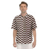 Brown Wave Striped Print Men's Short Sleeve Shirts-grizzshop