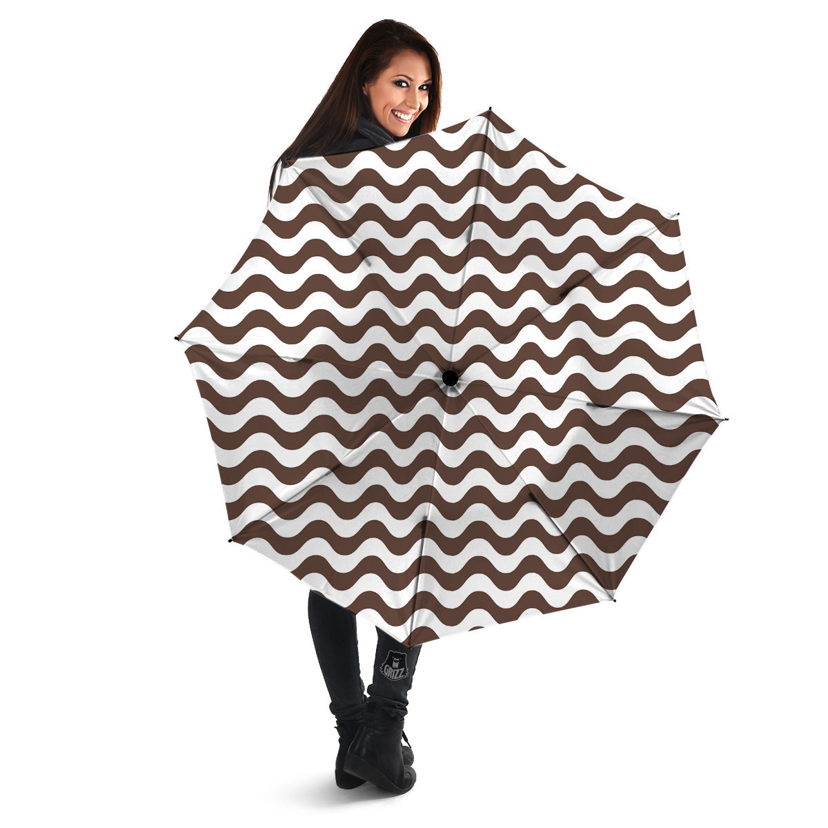 Brown Wave Striped Print Umbrella-grizzshop