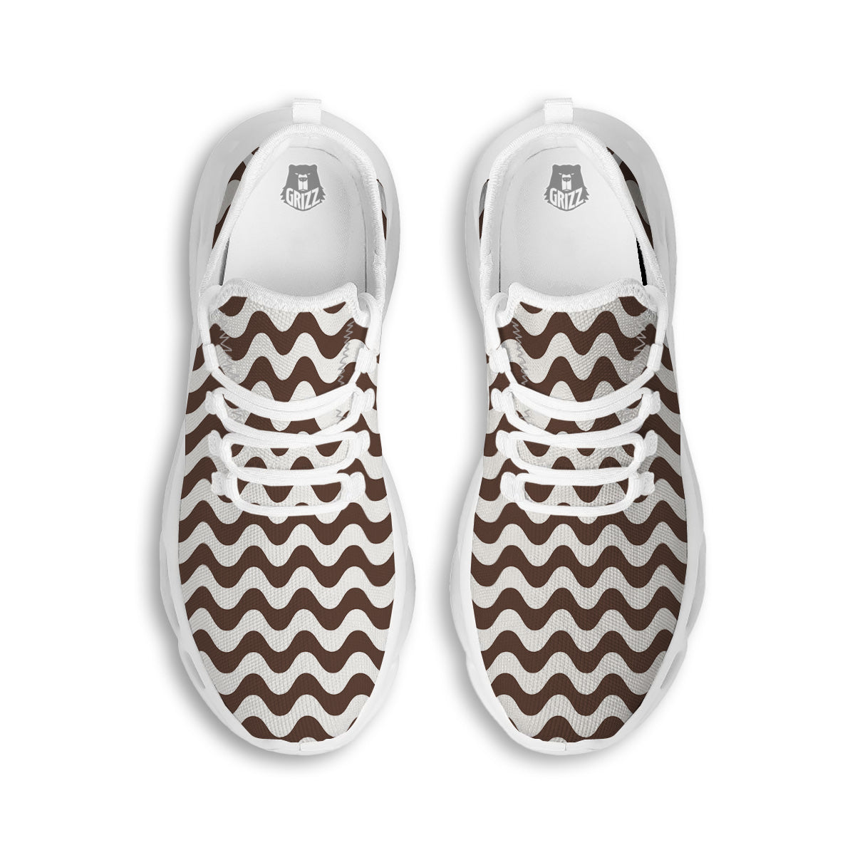 Brown Wave Striped Print White Running Shoes-grizzshop