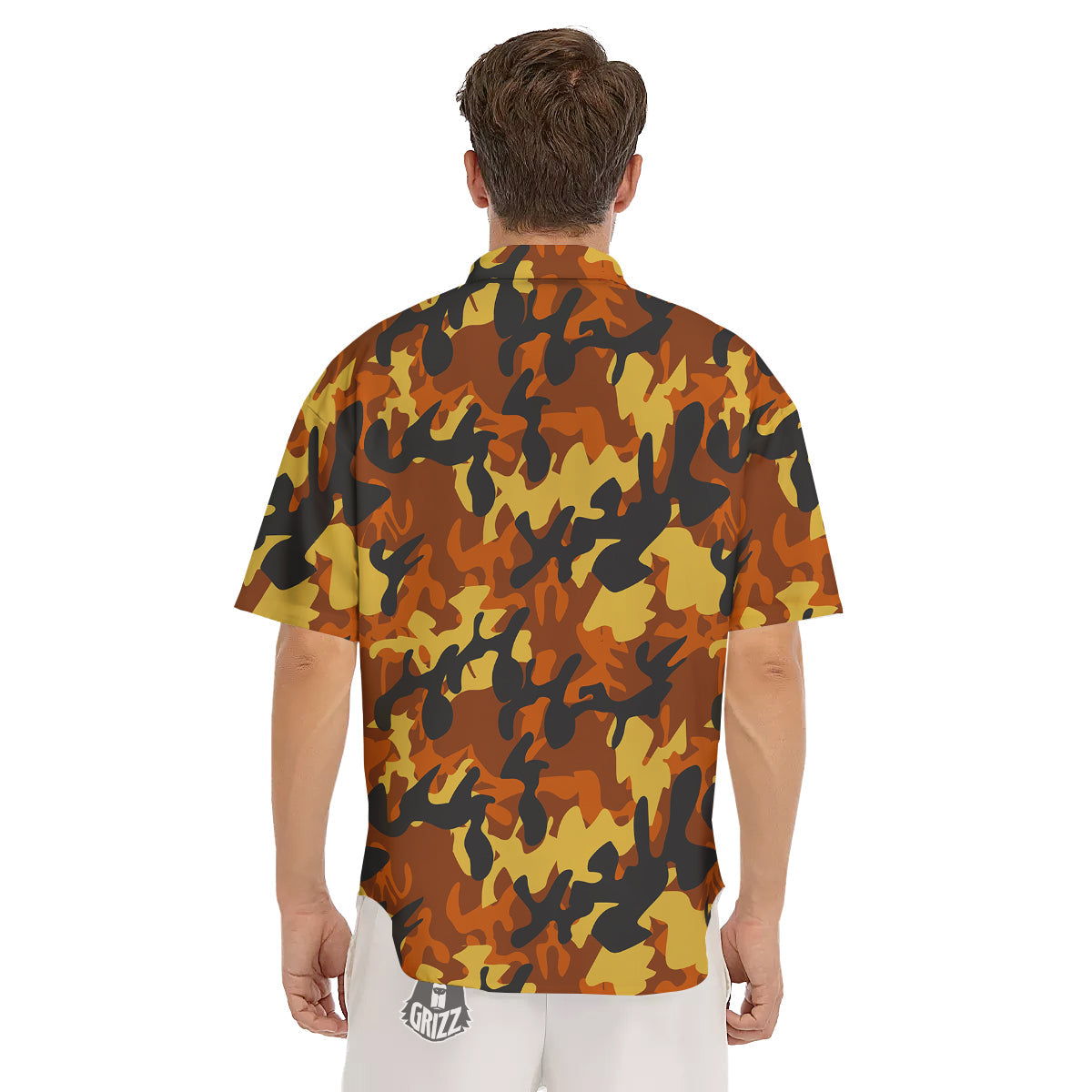 Brown Yellow And Black Camouflage Print Pattern Men's Short Sleeve Shirts-grizzshop