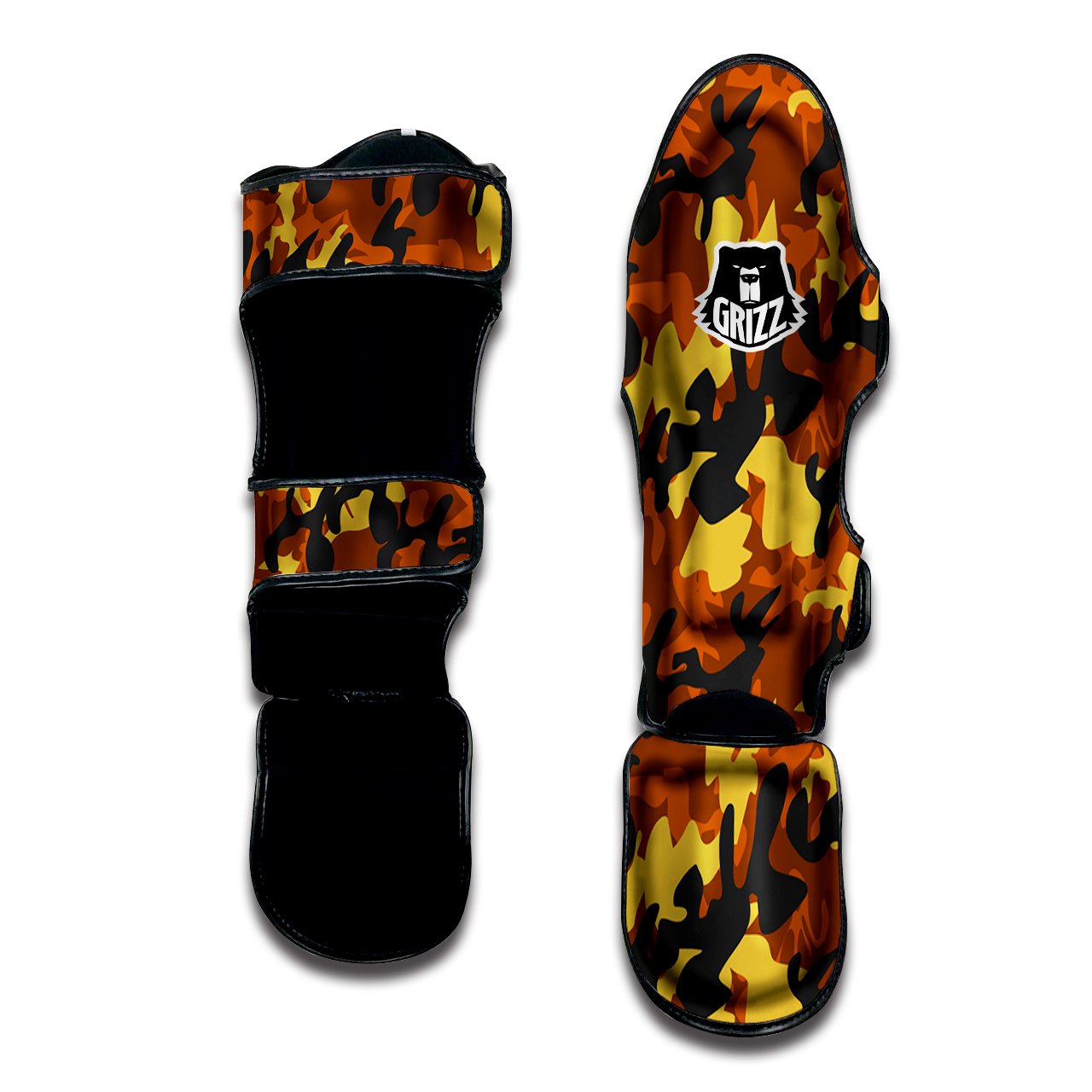 Brown Yellow And Black Camouflage Print Pattern Muay Thai Shin Guards-grizzshop