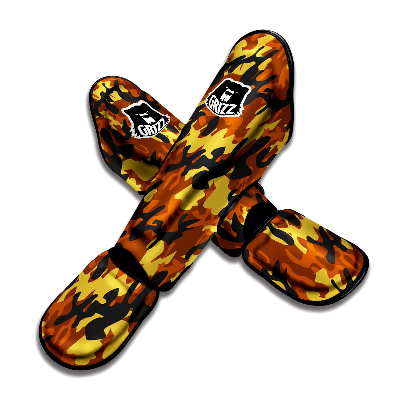 Brown Yellow And Black Camouflage Print Pattern Muay Thai Shin Guards-grizzshop