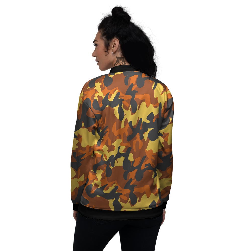 Brown Yellow And Black Camouflage Print Pattern Women's Bomber Jacket-grizzshop