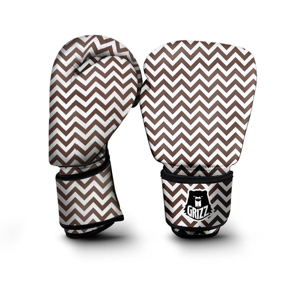 Brown Zigzag Print Pattern Boxing Gloves-grizzshop