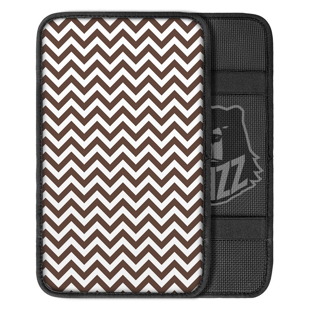 Brown Zigzag Print Pattern Car Center Console Cover-grizzshop