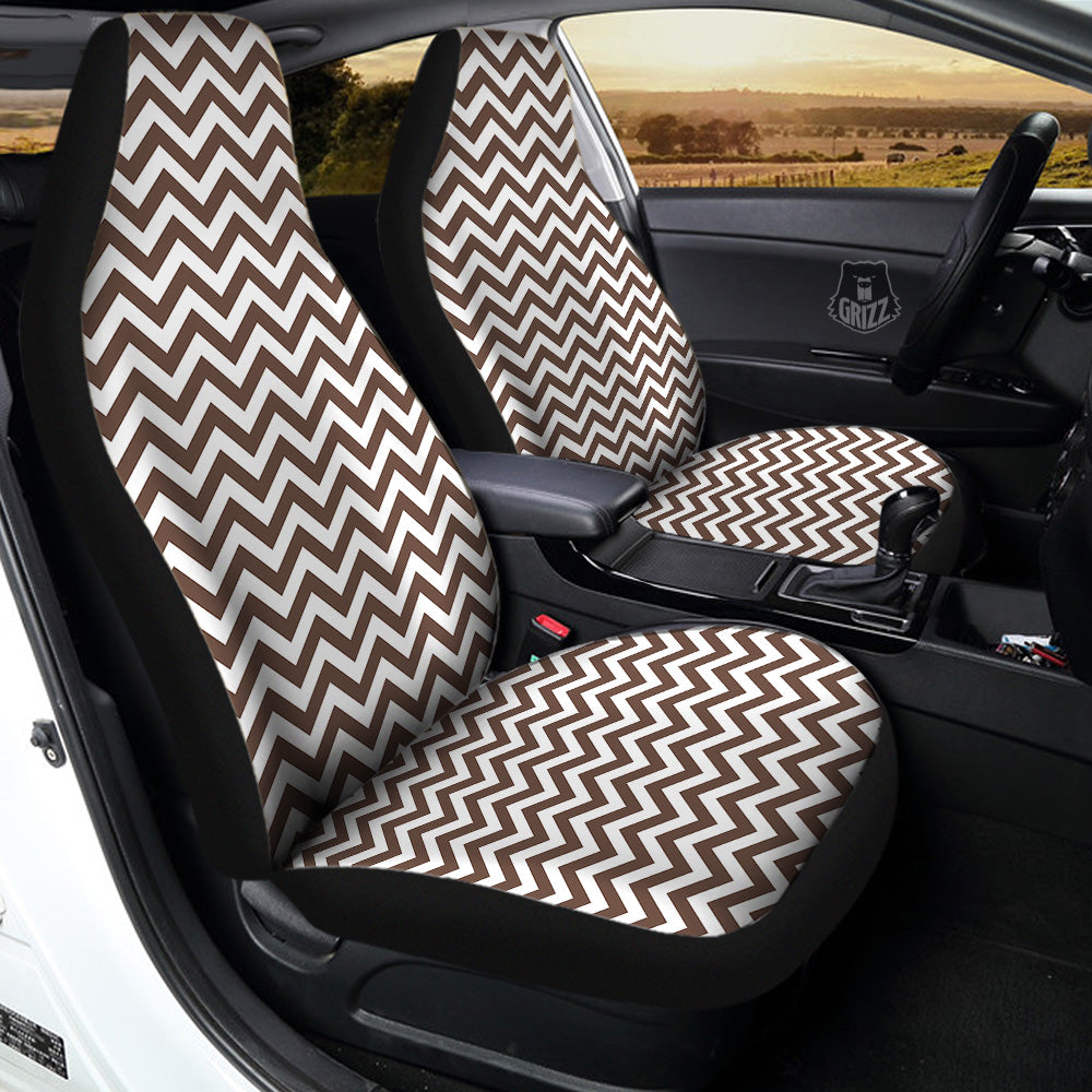 Brown Zigzag Print Pattern Car Seat Covers-grizzshop