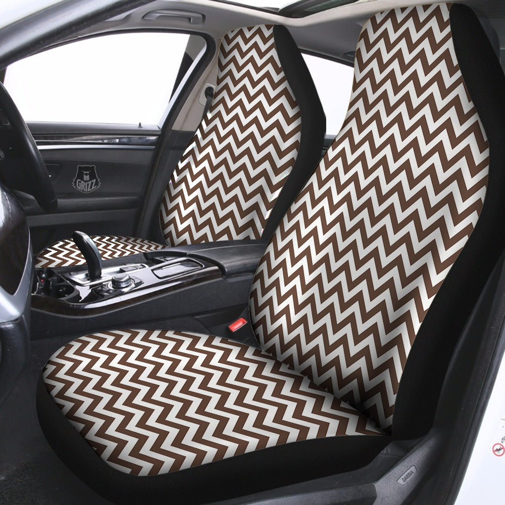 Brown Zigzag Print Pattern Car Seat Covers-grizzshop