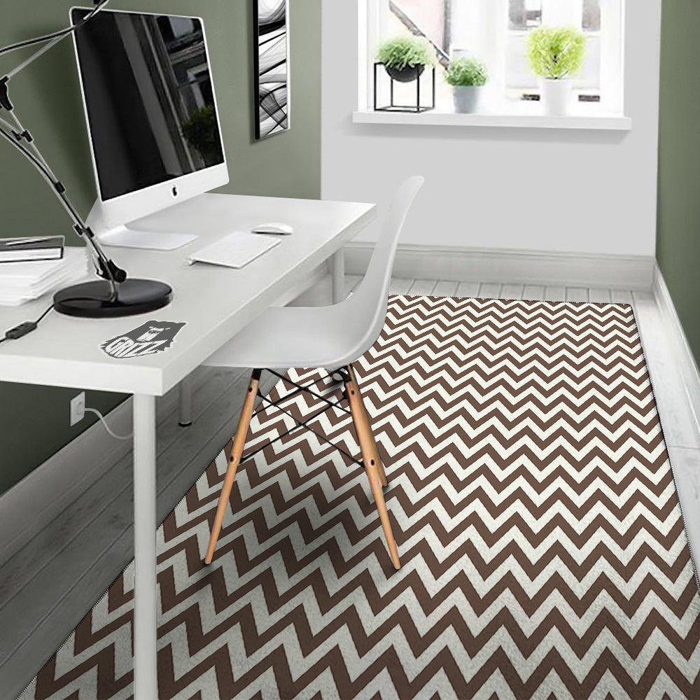 Brown Zigzag Print Pattern Floor Mat-grizzshop