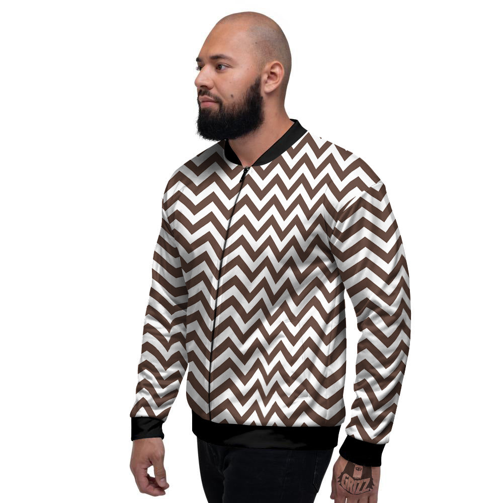 Brown Zigzag Print Pattern Men's Bomber Jacket-grizzshop