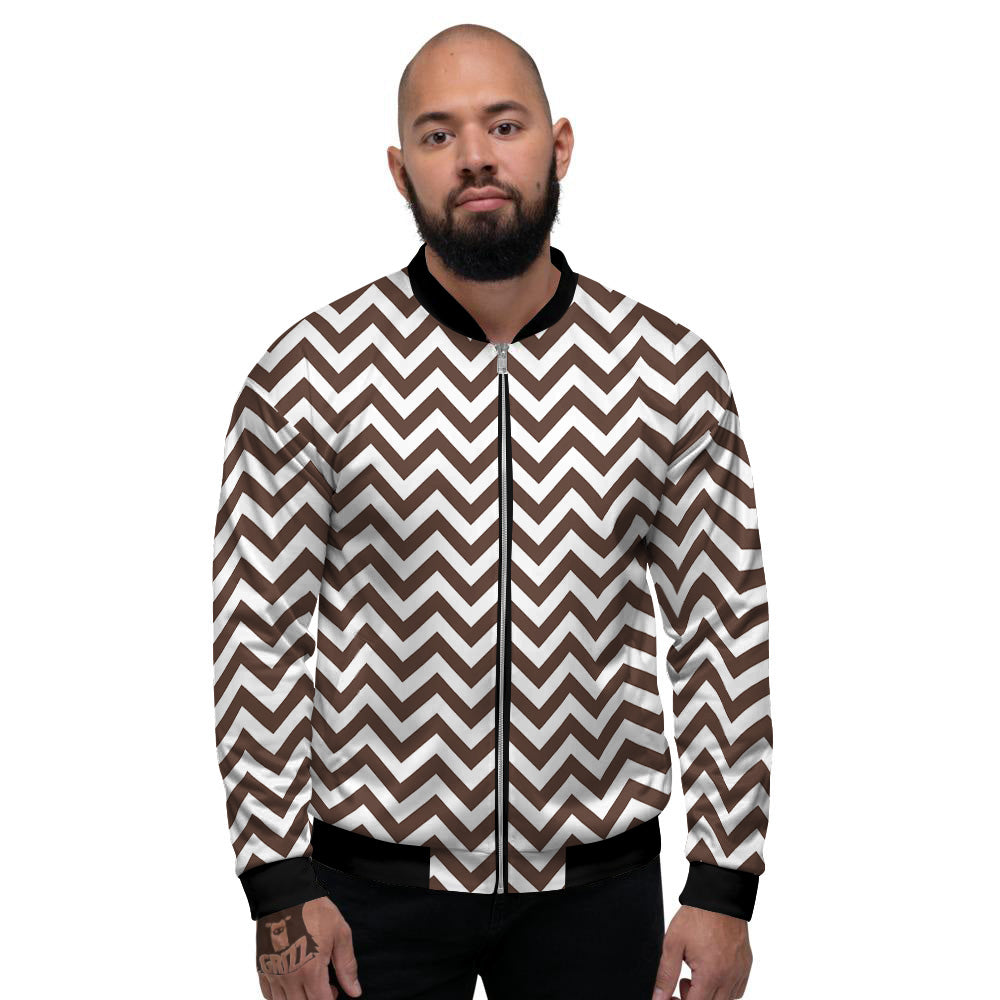 Brown Zigzag Print Pattern Men's Bomber Jacket-grizzshop