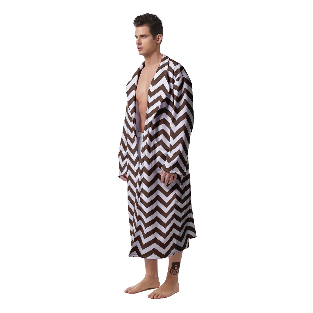 Brown Zigzag Print Pattern Men's Robe-grizzshop