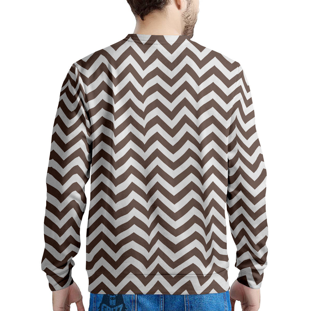 Brown Zigzag Print Pattern Men's Sweatshirt-grizzshop