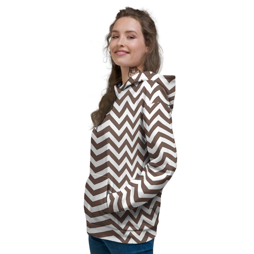 Brown Zigzag Print Pattern Women's Hoodie-grizzshop