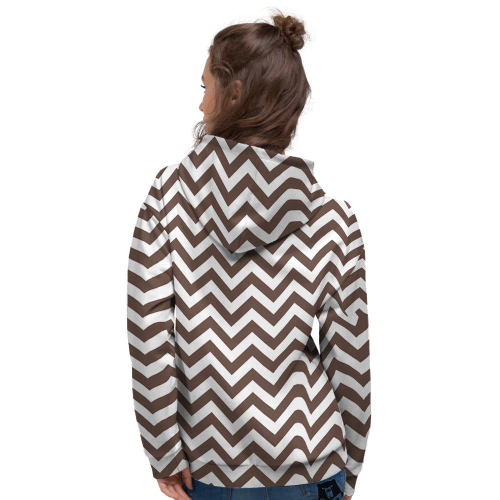 Brown Zigzag Print Pattern Women's Hoodie-grizzshop