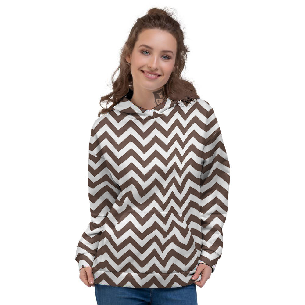 Brown Zigzag Print Pattern Women's Hoodie-grizzshop