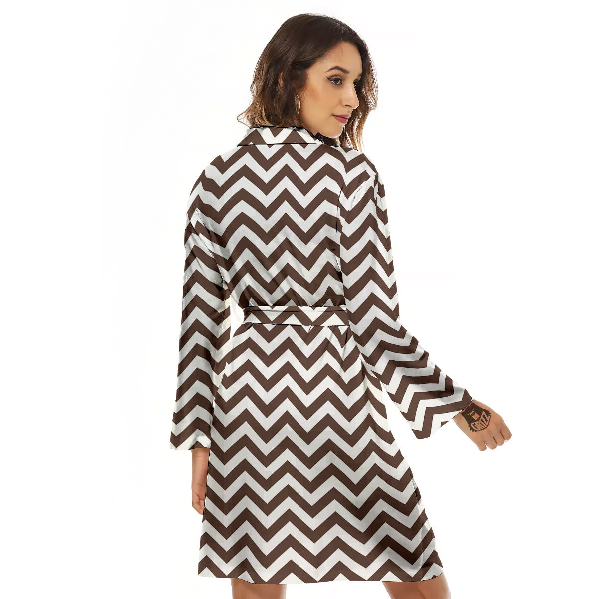 Brown Zigzag Print Pattern Women's Robe-grizzshop