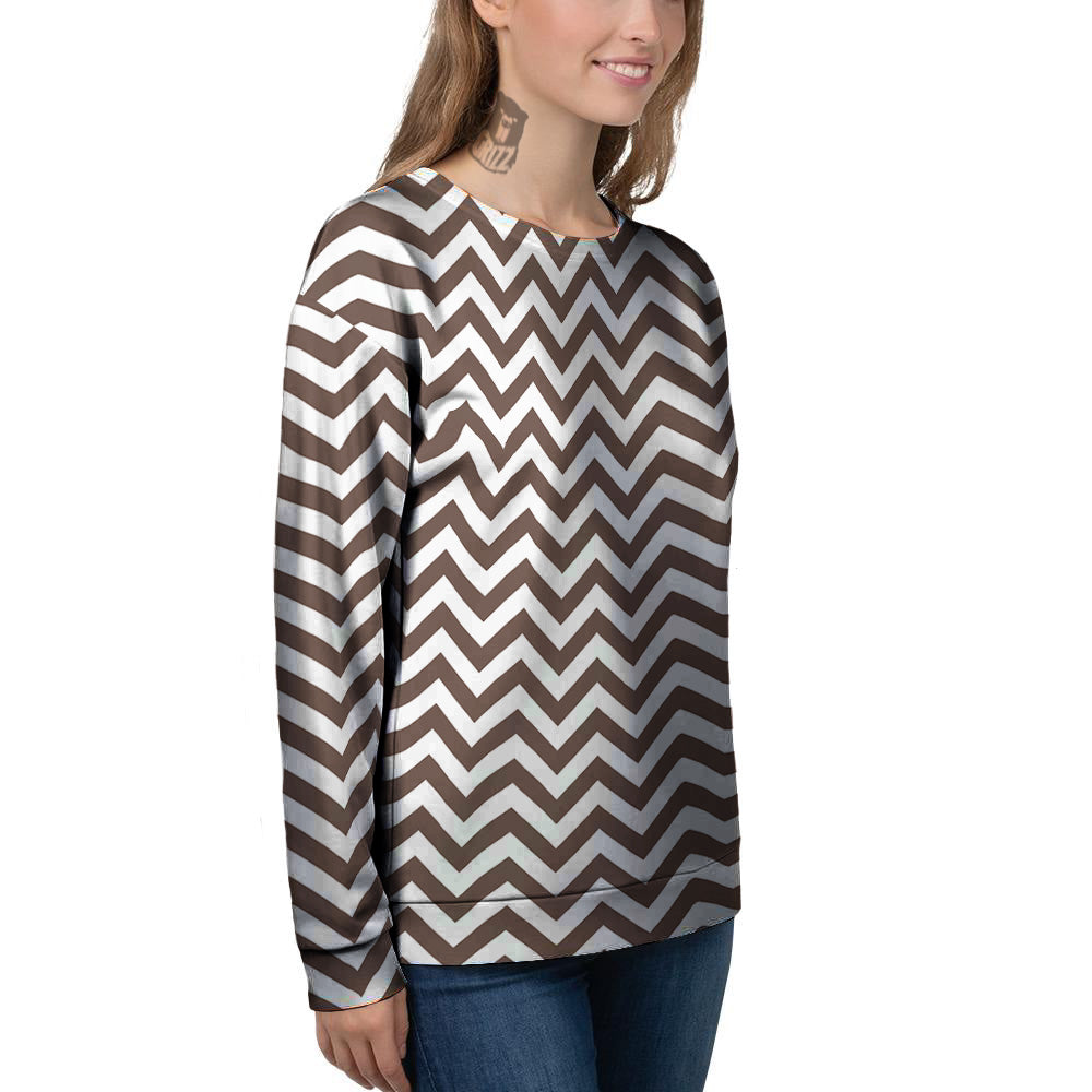 Brown Zigzag Print Pattern Women's Sweatshirt-grizzshop