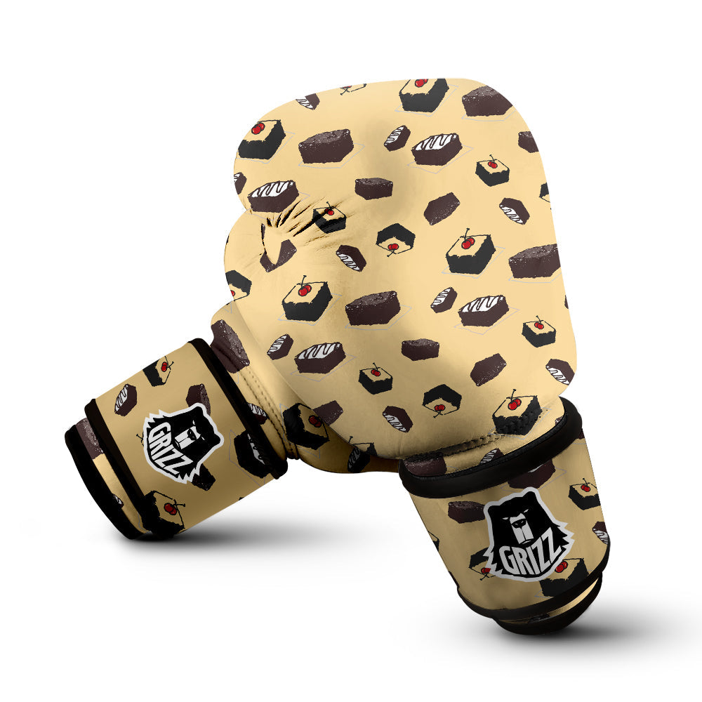 Brownie Beige Print Pattern Boxing Gloves-grizzshop